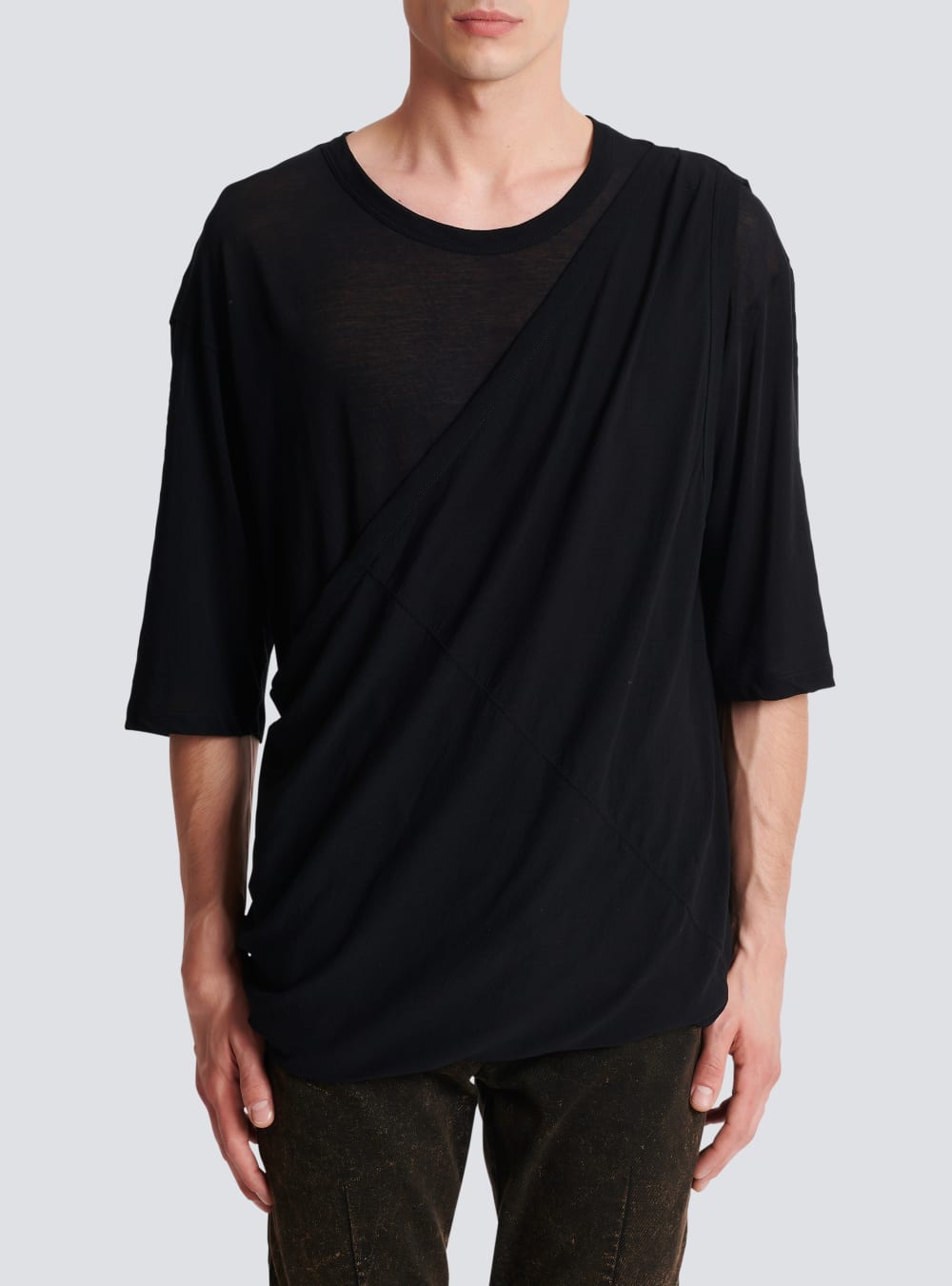 Men's Balmain Draped Jersey T Shirts Black | USA gJa94cpb