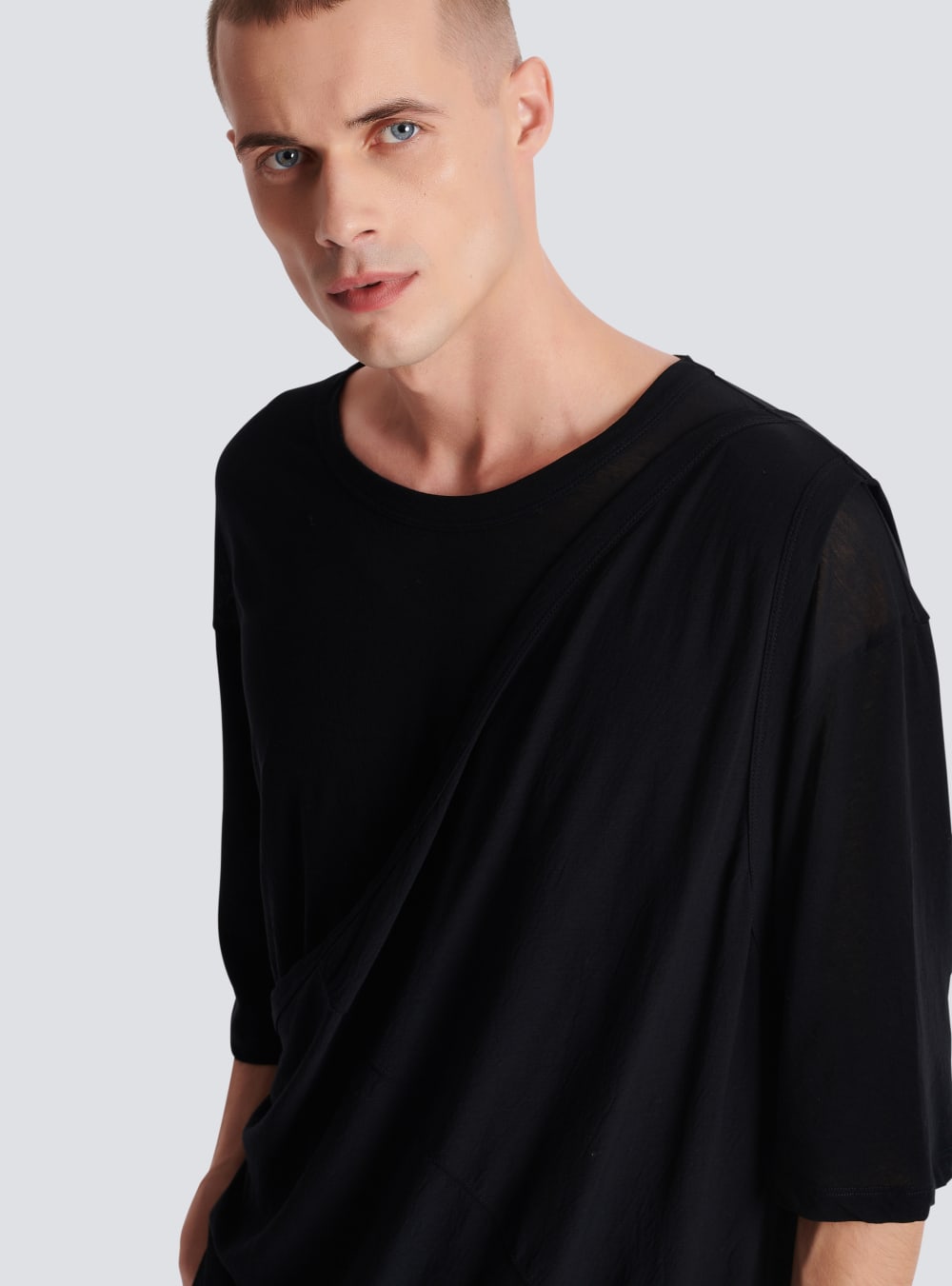 Men's Balmain Draped Jersey T Shirts Black | USA gJa94cpb