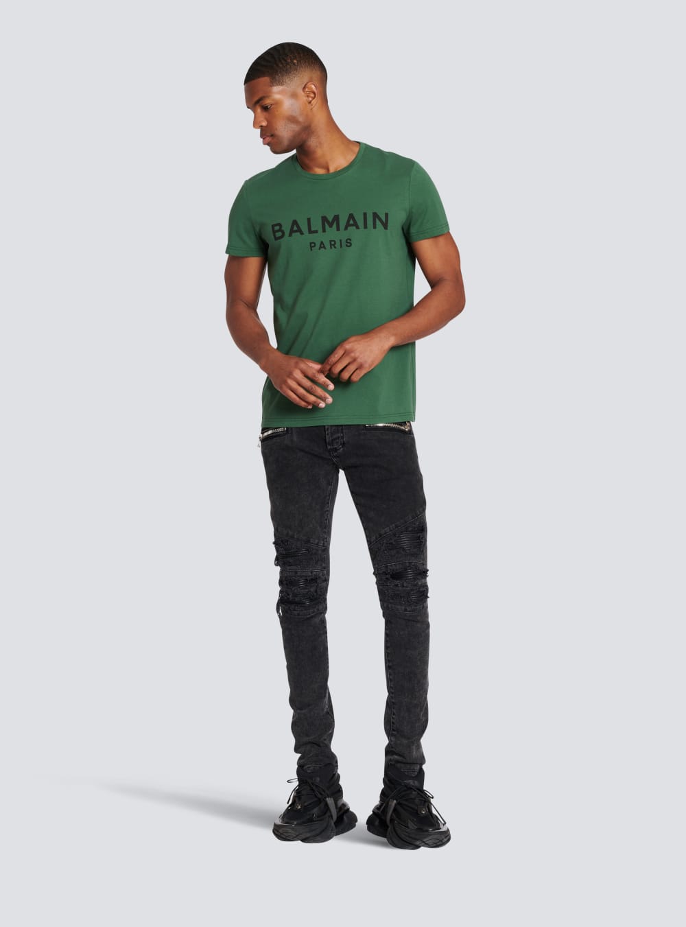 Men's Balmain Eco-designed Cotton With Paris Logo Print T Shirts Green | USA A6sfggQf