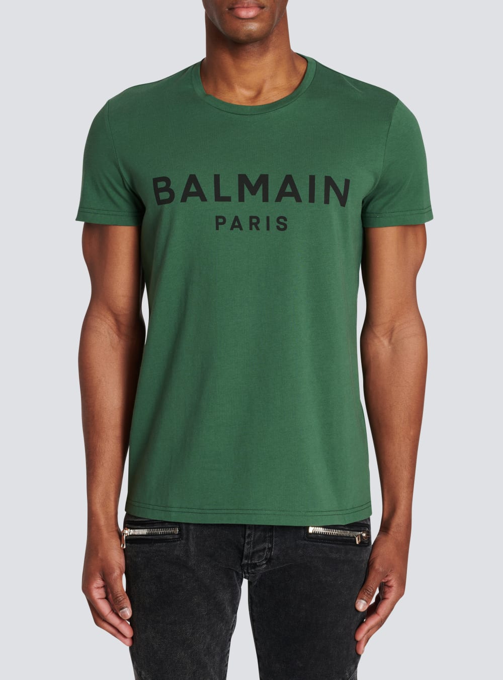 Men's Balmain Eco-designed Cotton With Paris Logo Print T Shirts Green | USA A6sfggQf