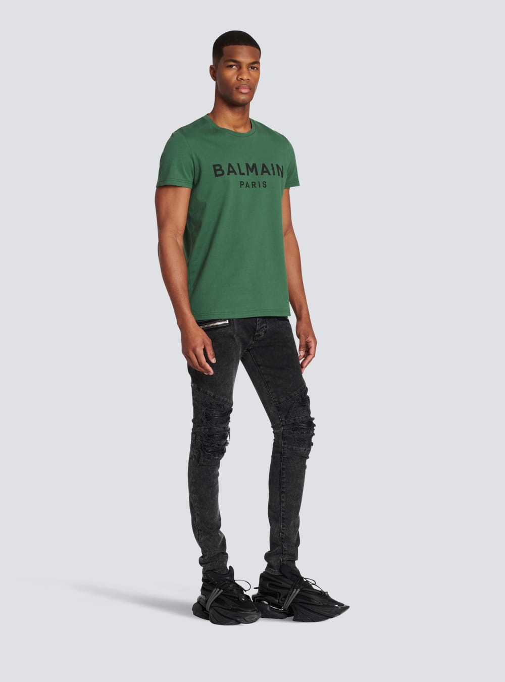 Men's Balmain Eco-designed Cotton With Paris Logo Print T Shirts Green | USA A6sfggQf