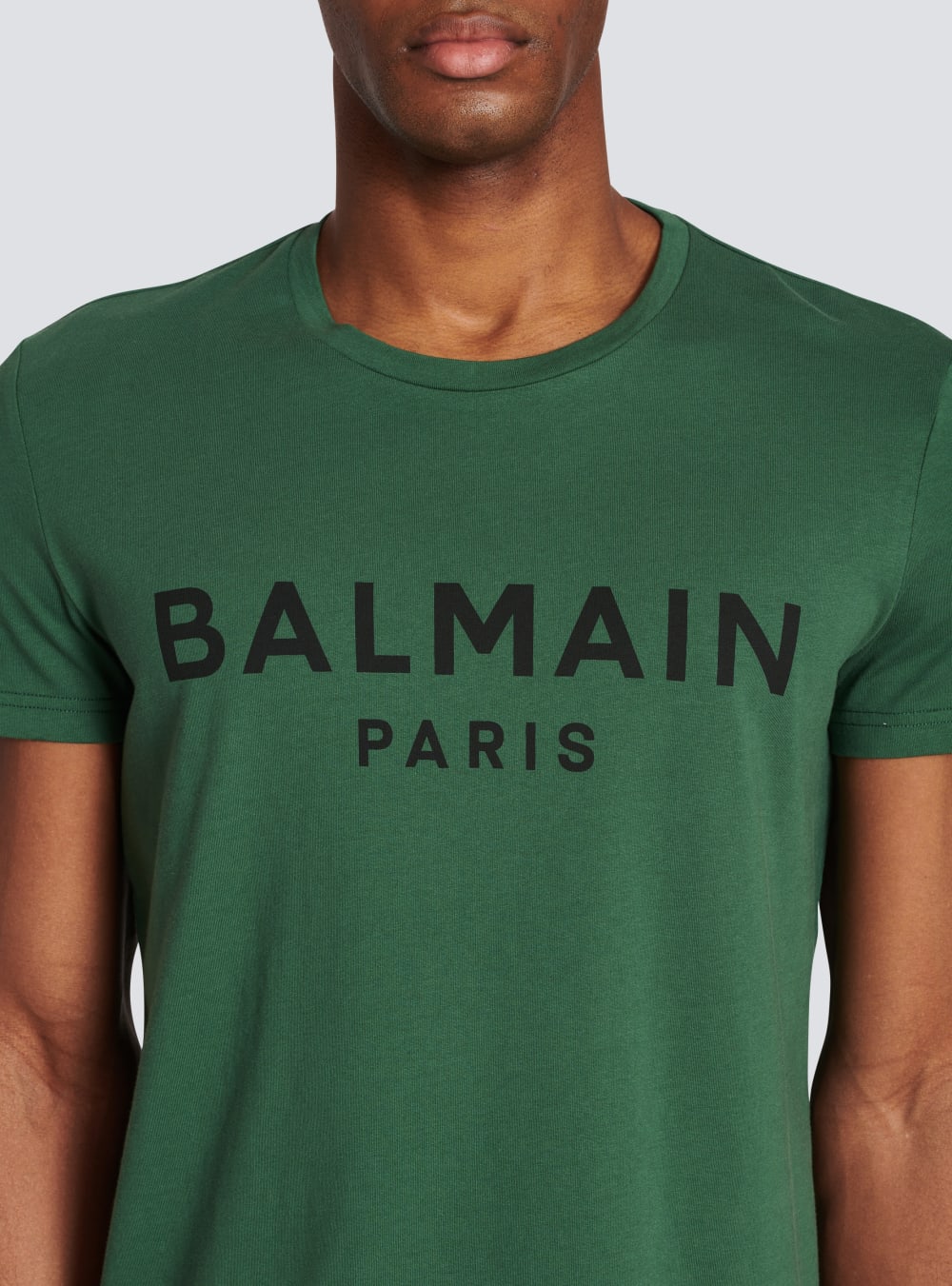 Men's Balmain Eco-designed Cotton With Paris Logo Print T Shirts Green | USA A6sfggQf