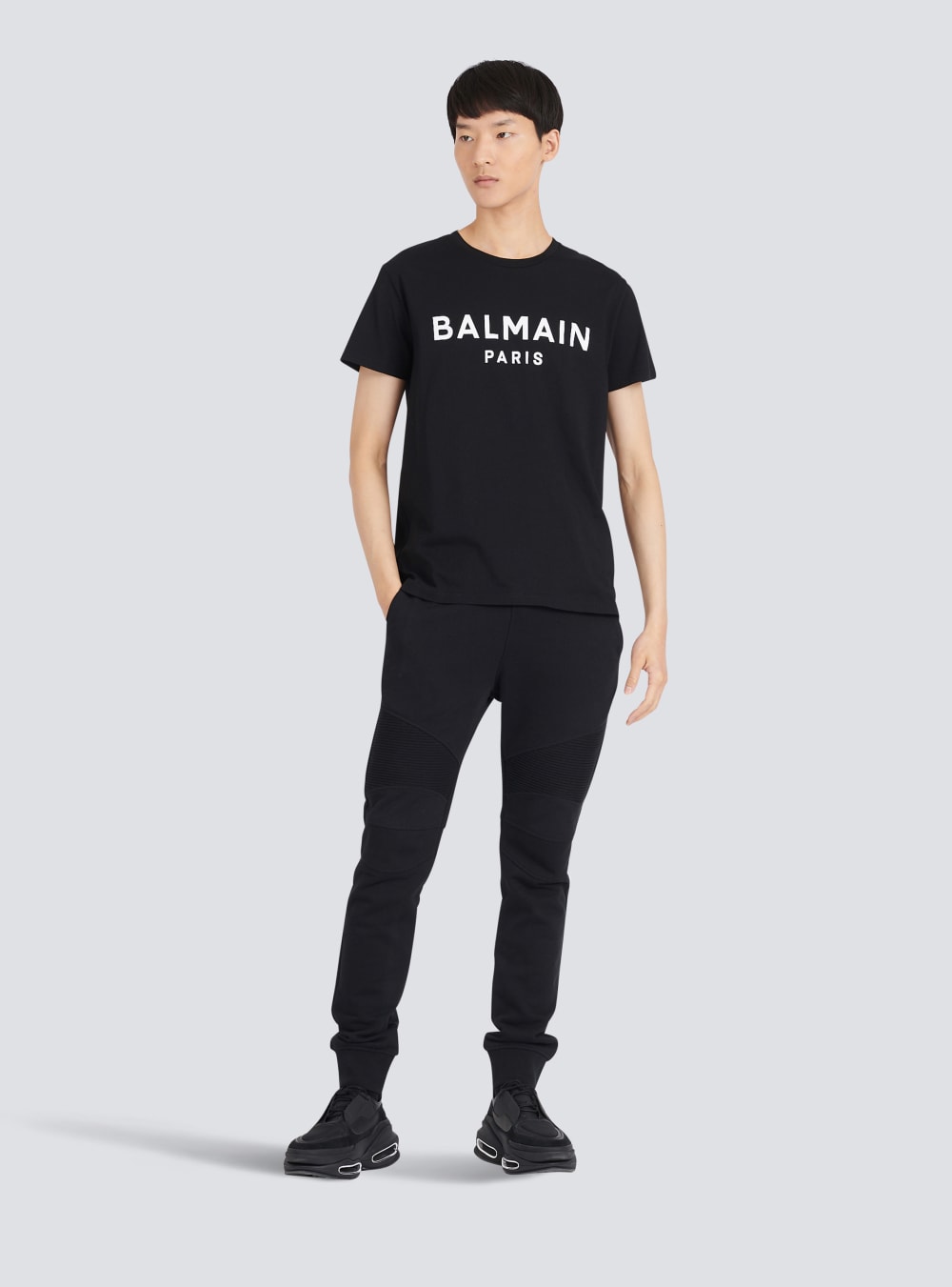 Men's Balmain Eco-designed Cotton With Paris Logo Print T Shirts Black | USA SibvUDZJ