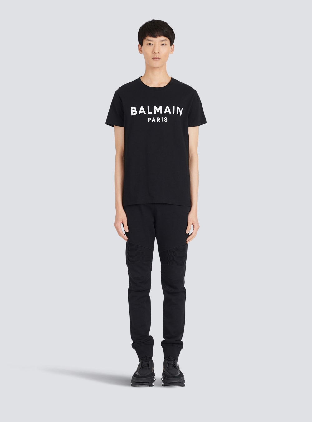 Men's Balmain Eco-designed Cotton With Paris Logo Print T Shirts Black | USA SibvUDZJ