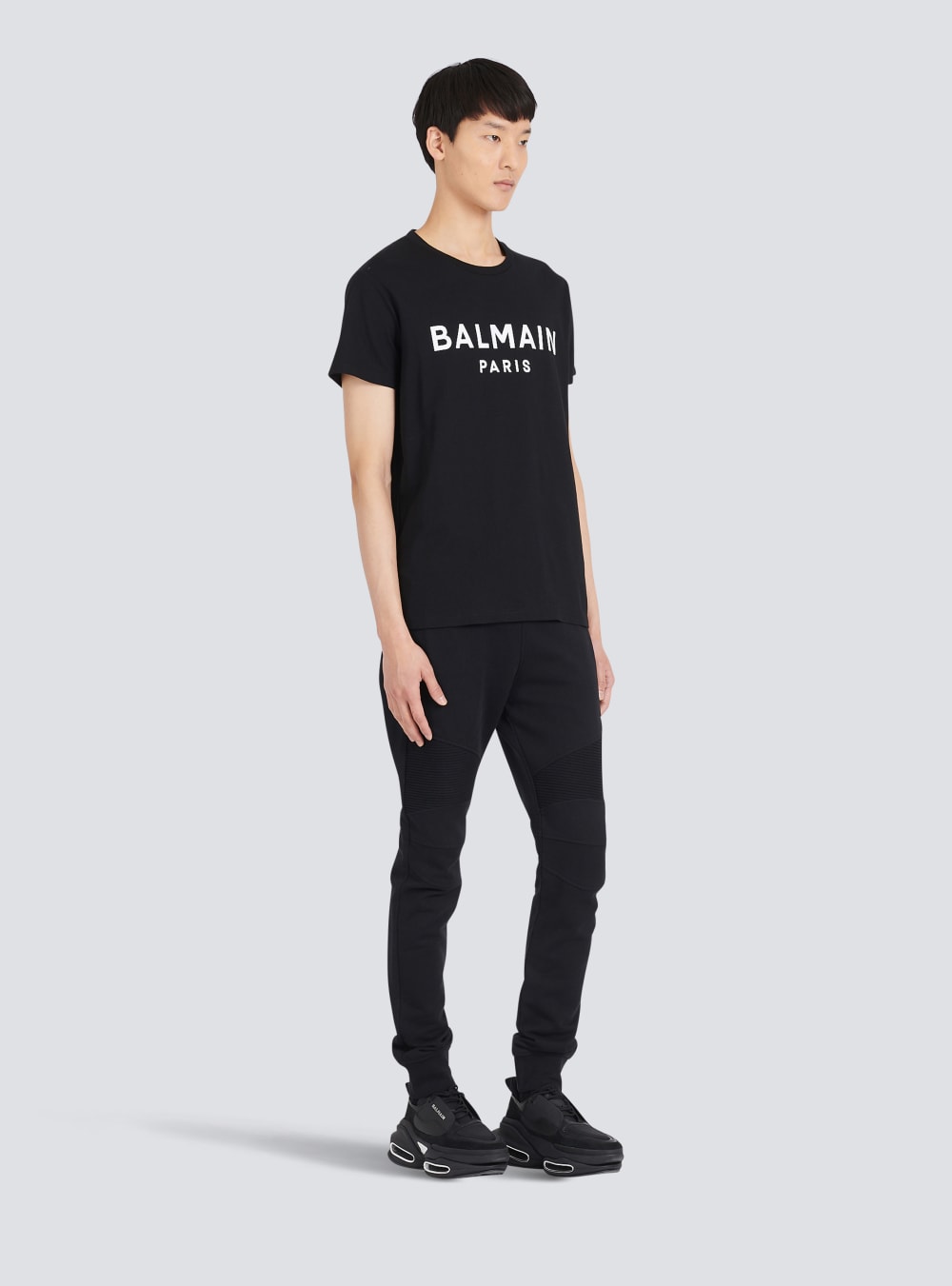 Men's Balmain Eco-designed Cotton With Paris Logo Print T Shirts Black | USA SibvUDZJ