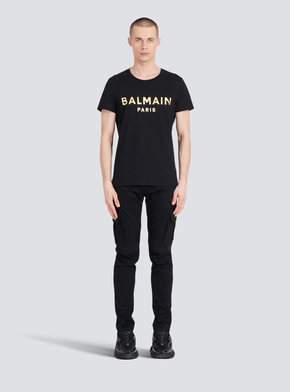 Men's Balmain Eco-designed Cotton With Paris Logo Print T Shirts Black | USA SwPaboIN