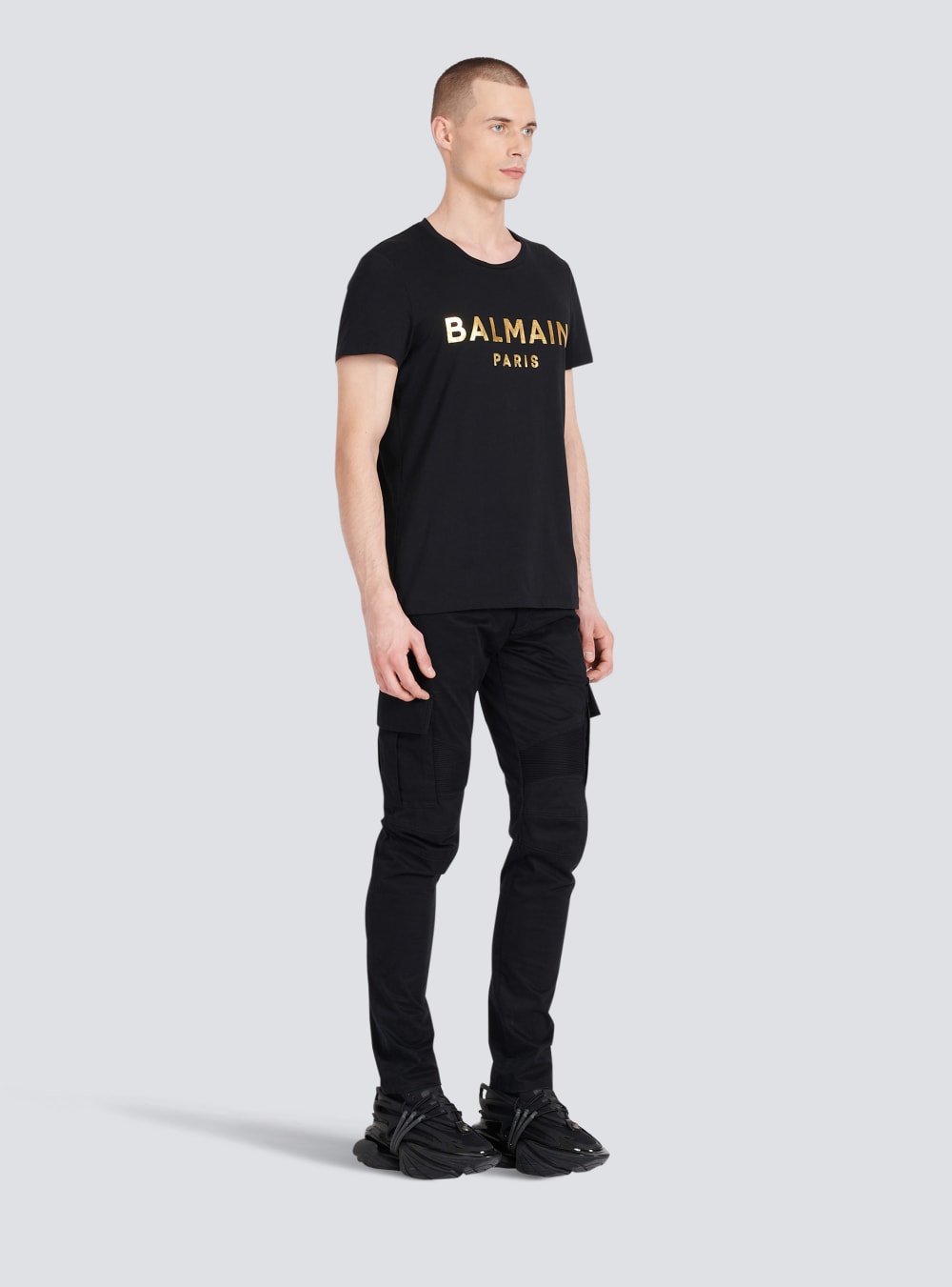 Men's Balmain Eco-designed Cotton With Paris Logo Print T Shirts Black | USA SwPaboIN