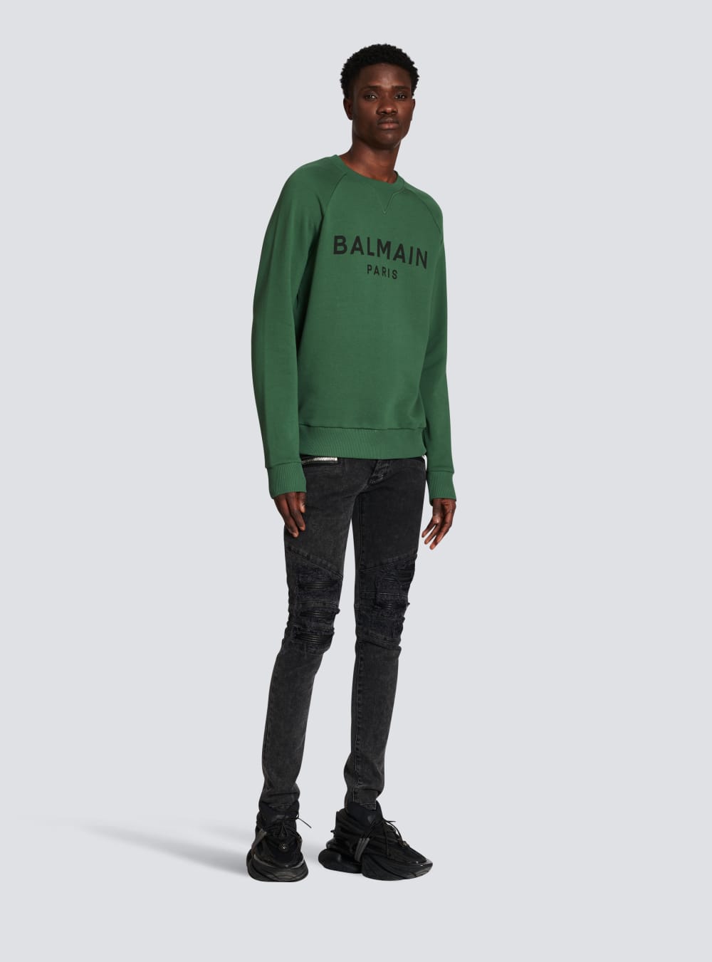 Men's Balmain Eco-designed Cotton With Paris Metallic Logo Print Sweatshirts Green | USA URqHwMpz