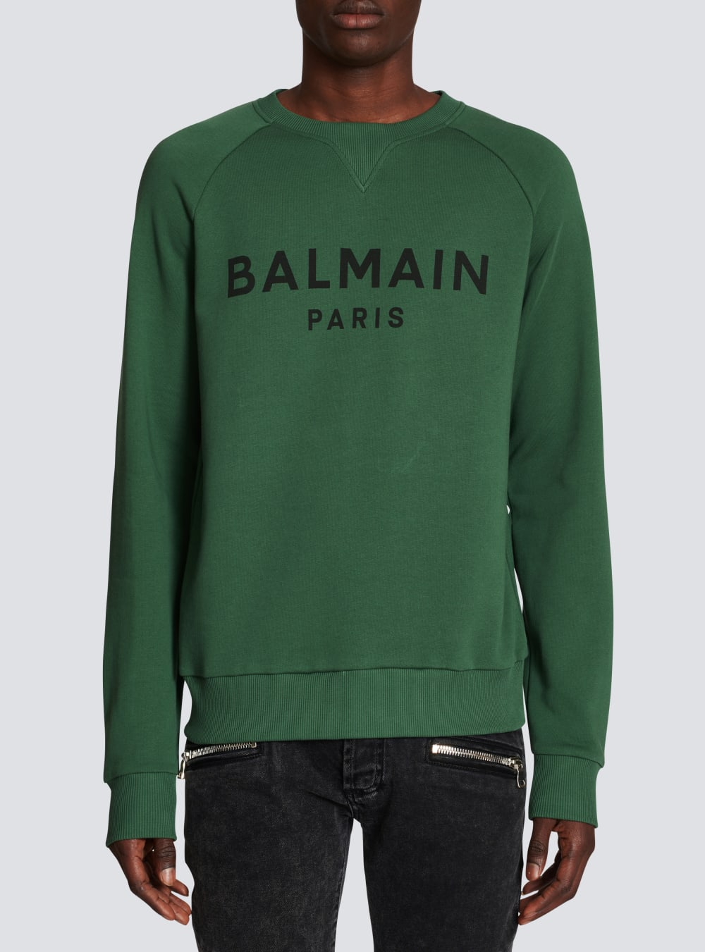 Men's Balmain Eco-designed Cotton With Paris Metallic Logo Print Sweatshirts Green | USA URqHwMpz