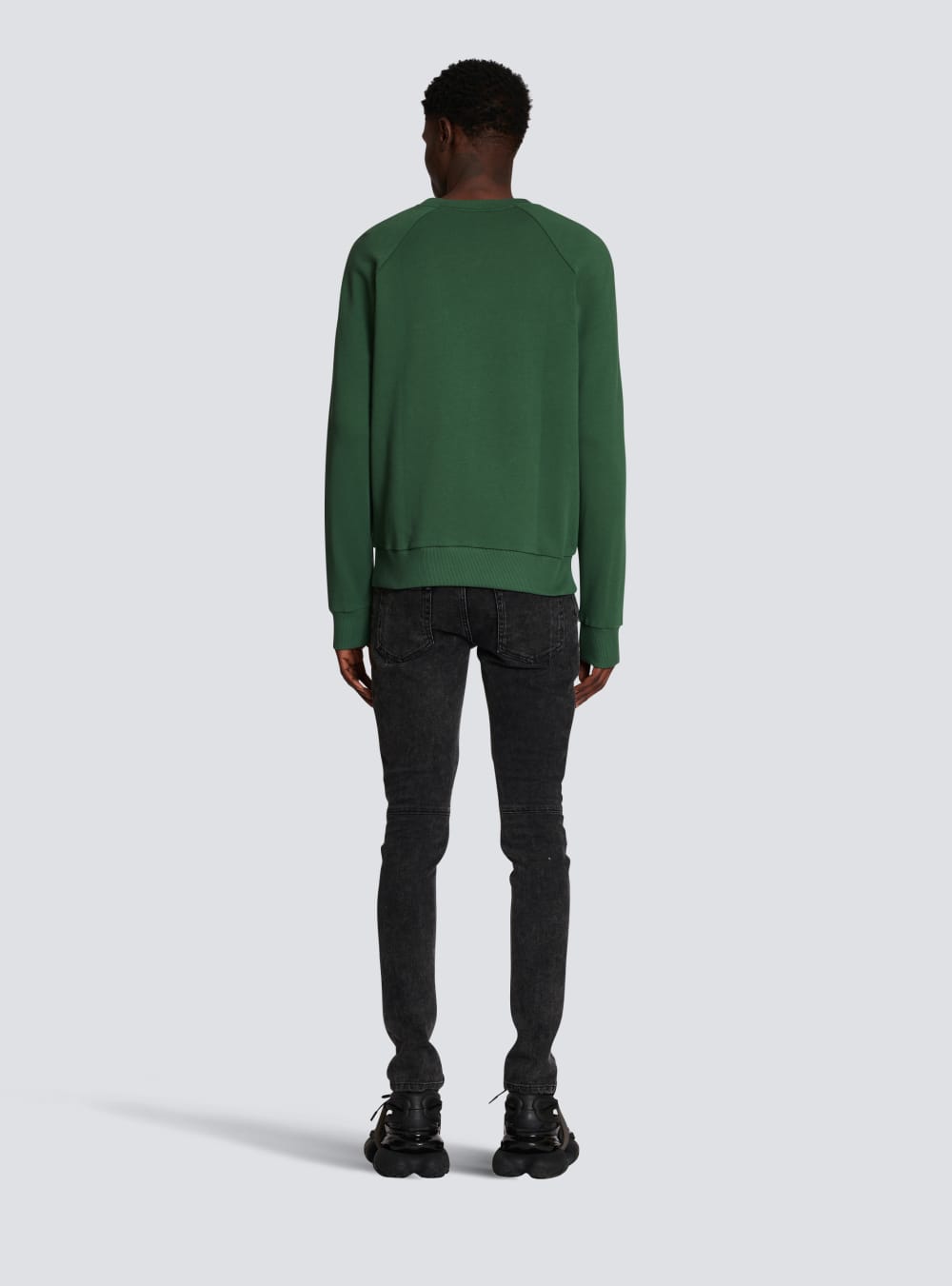 Men's Balmain Eco-designed Cotton With Paris Metallic Logo Print Sweatshirts Green | USA URqHwMpz