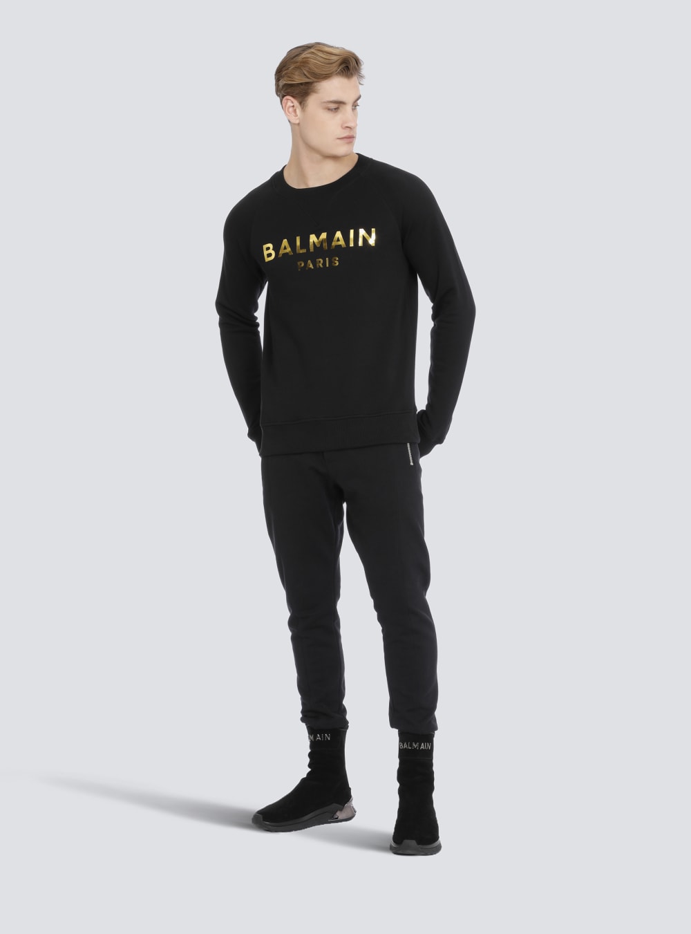 Men's Balmain Eco-designed Cotton With Paris Logo Print Sweatshirts Gold | USA Xwrxn3mv