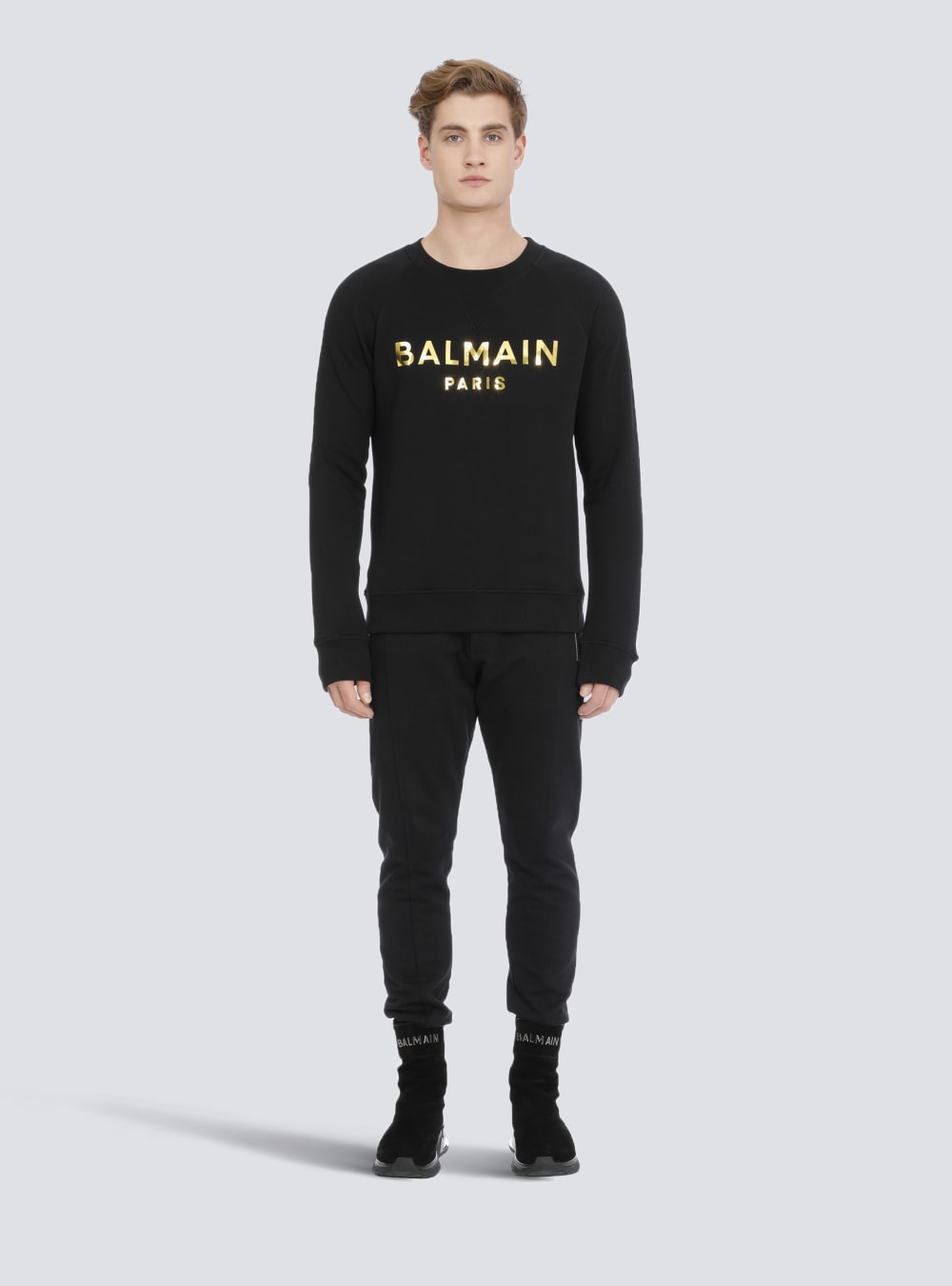 Men's Balmain Eco-designed Cotton With Paris Logo Print Sweatshirts Gold | USA Xwrxn3mv