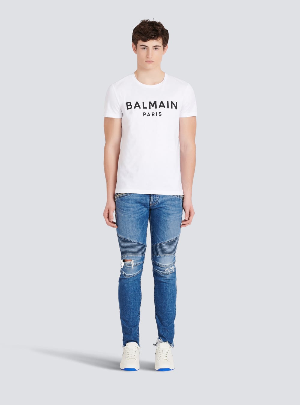 Men's Balmain Eco-designed Cotton With Paris Logo Print T Shirts White | USA tdlfTbJ2