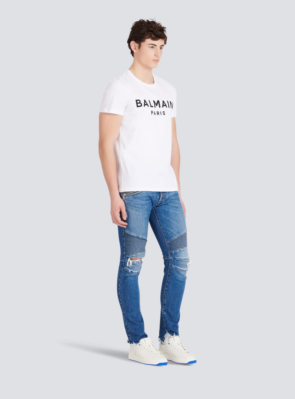 Men's Balmain Eco-designed Cotton With Paris Logo Print T Shirts White | USA tdlfTbJ2