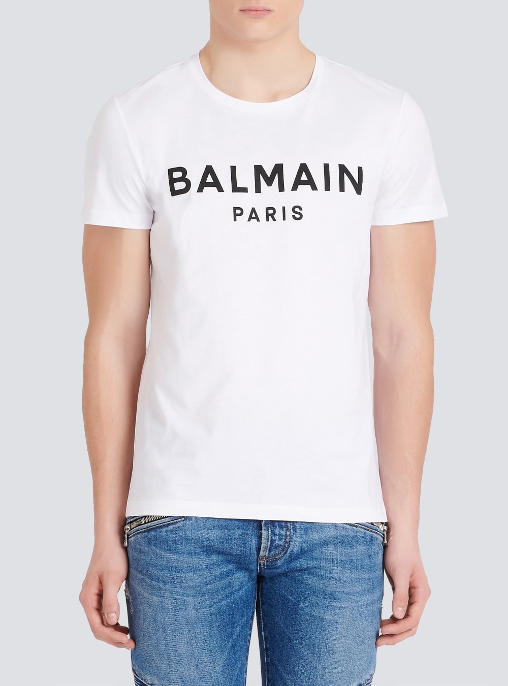 Men's Balmain Eco-designed Cotton With Paris Logo Print T Shirts White | USA tdlfTbJ2