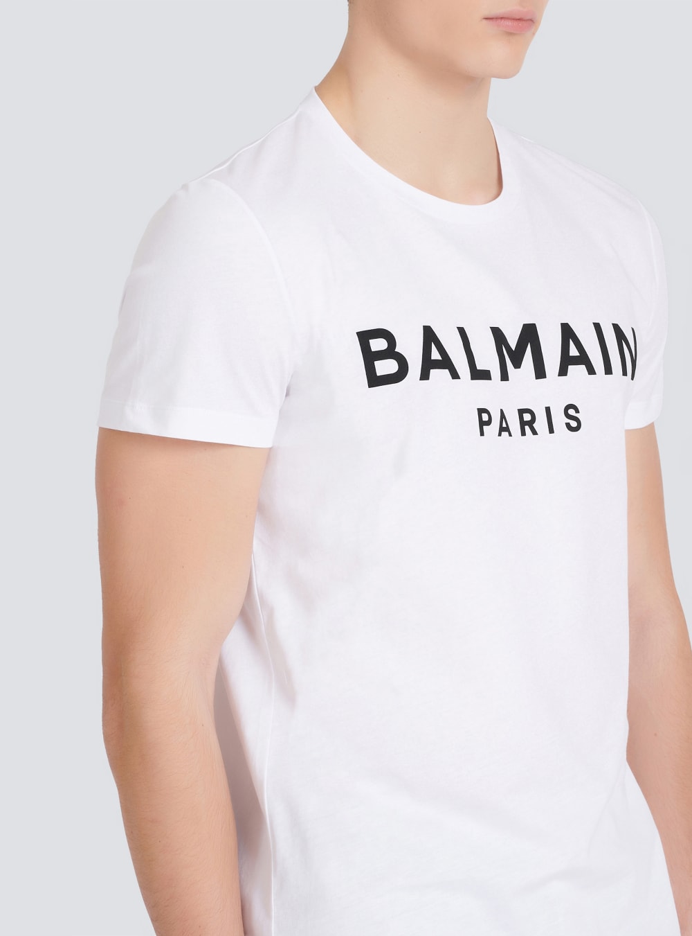 Men's Balmain Eco-designed Cotton With Paris Logo Print T Shirts White | USA tdlfTbJ2