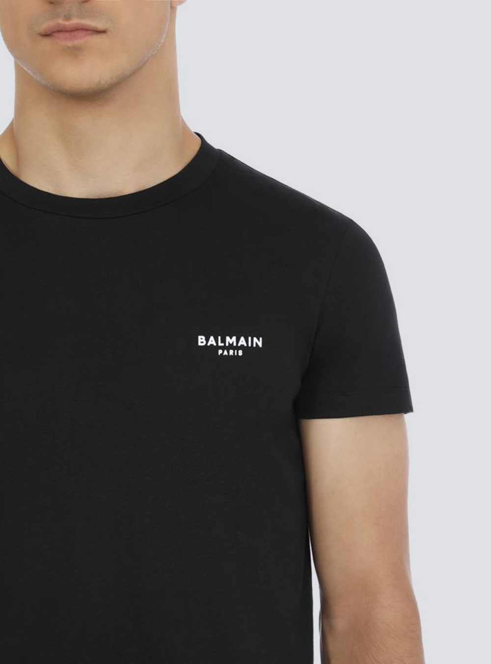 Men's Balmain Eco-designed Cotton With Small Flocked Paris Logo T Shirts Black | USA B3cV3qkC