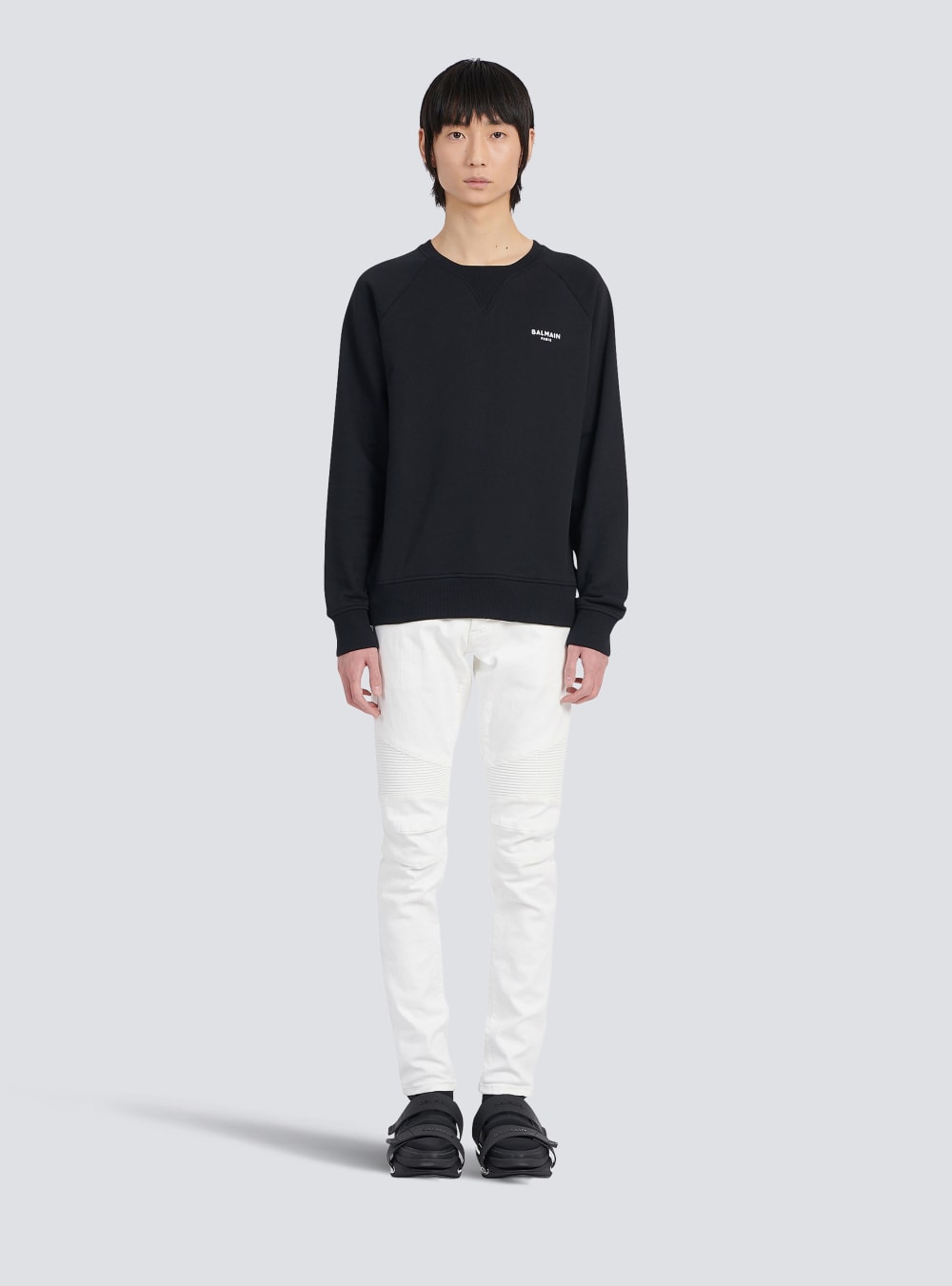 Men's Balmain Eco-designed Cotton With Small Flocked Paris Logo Sweatshirts Black | USA GSIIInqZ