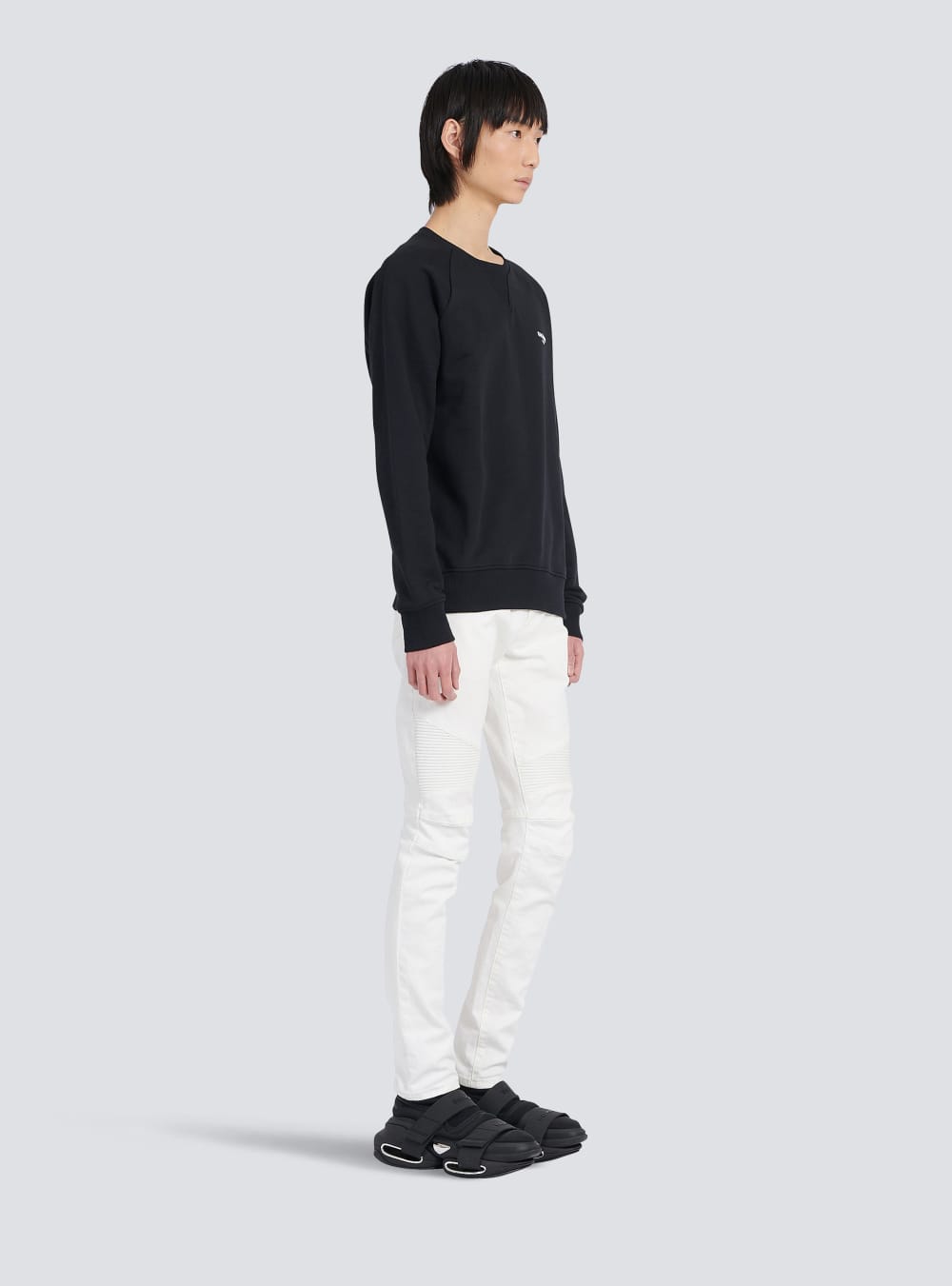 Men's Balmain Eco-designed Cotton With Small Flocked Paris Logo Sweatshirts Black | USA GSIIInqZ