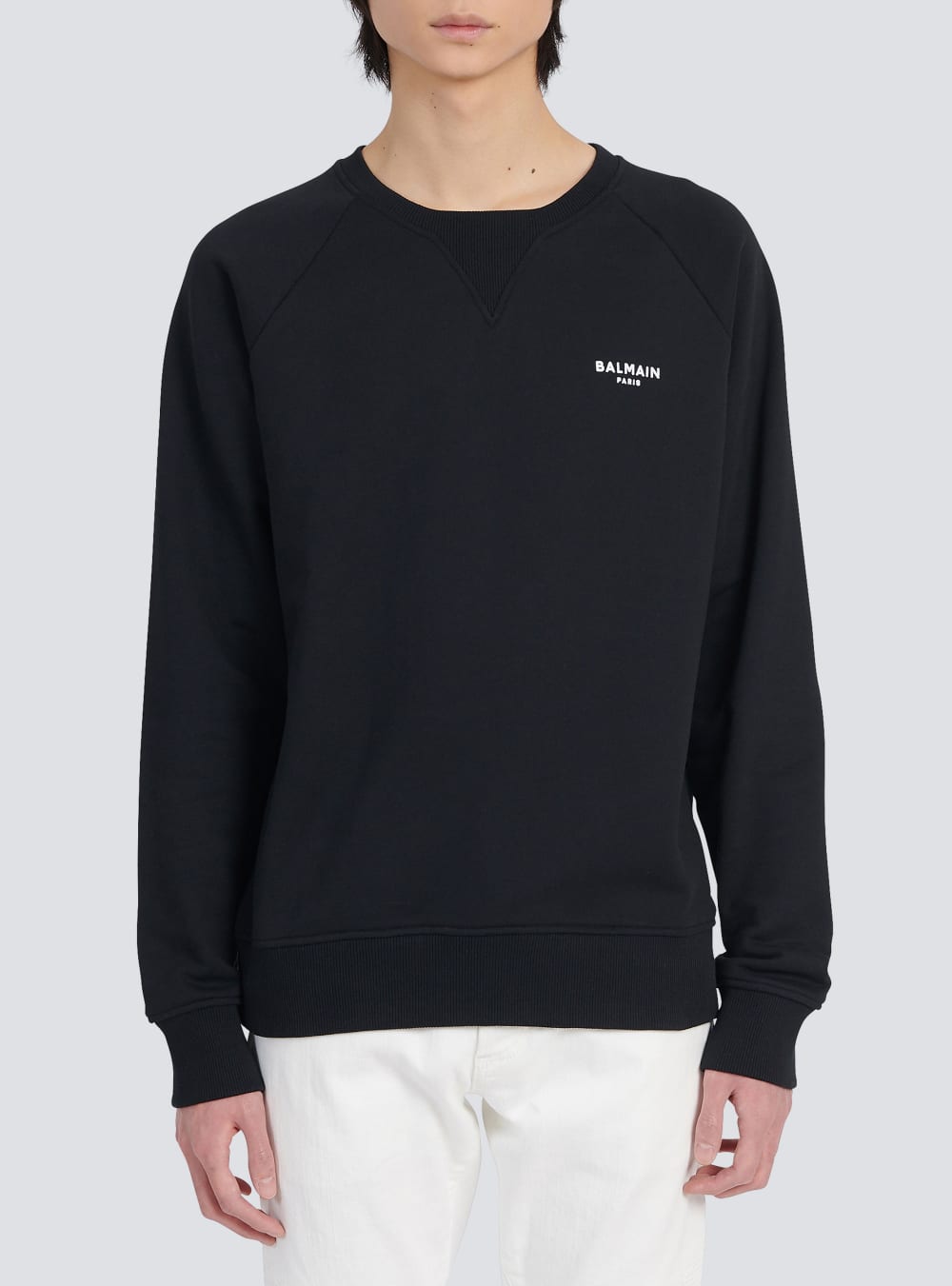 Men's Balmain Eco-designed Cotton With Small Flocked Paris Logo Sweatshirts Black | USA GSIIInqZ