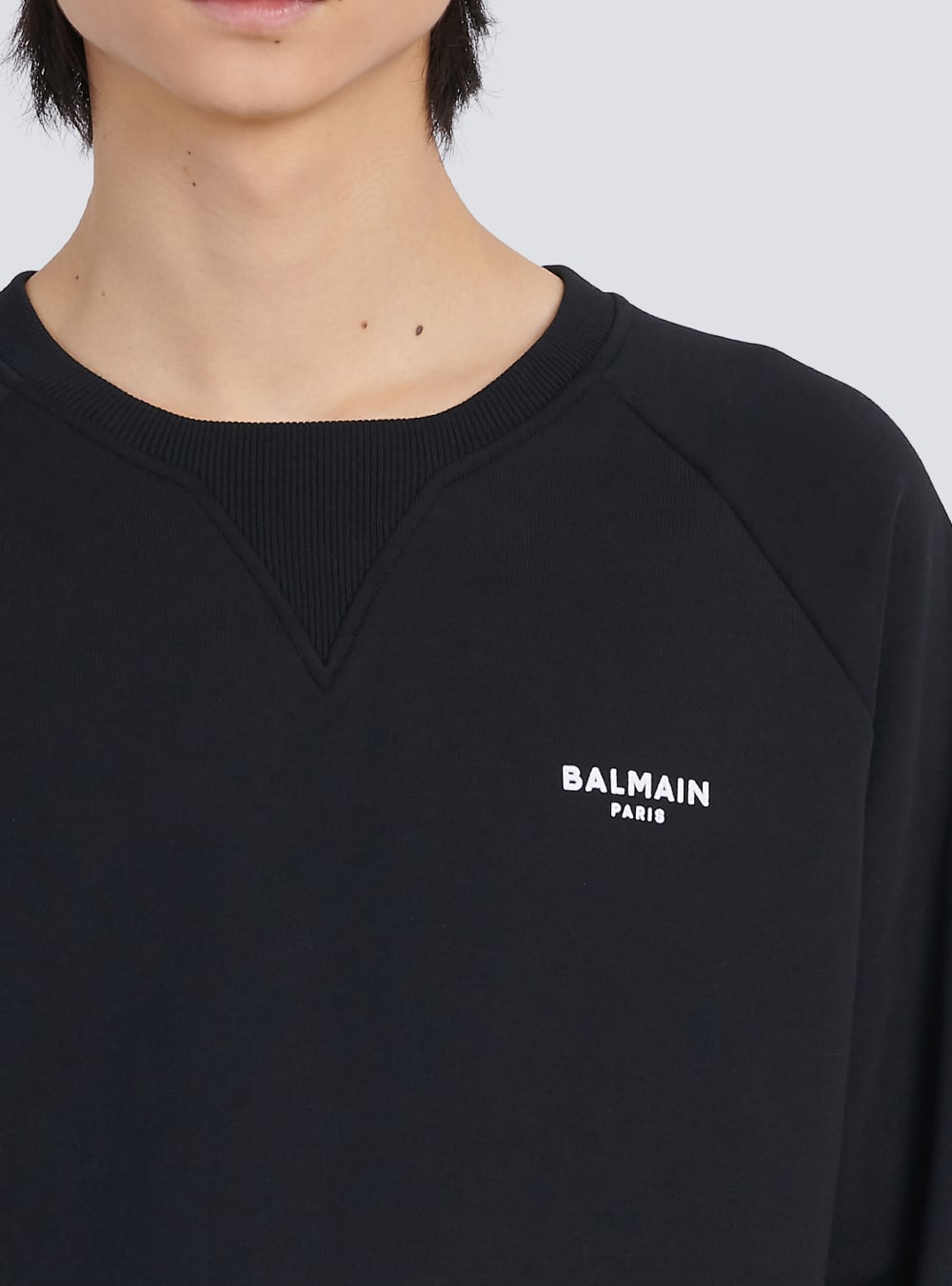 Men's Balmain Eco-designed Cotton With Small Flocked Paris Logo Sweatshirts Black | USA GSIIInqZ