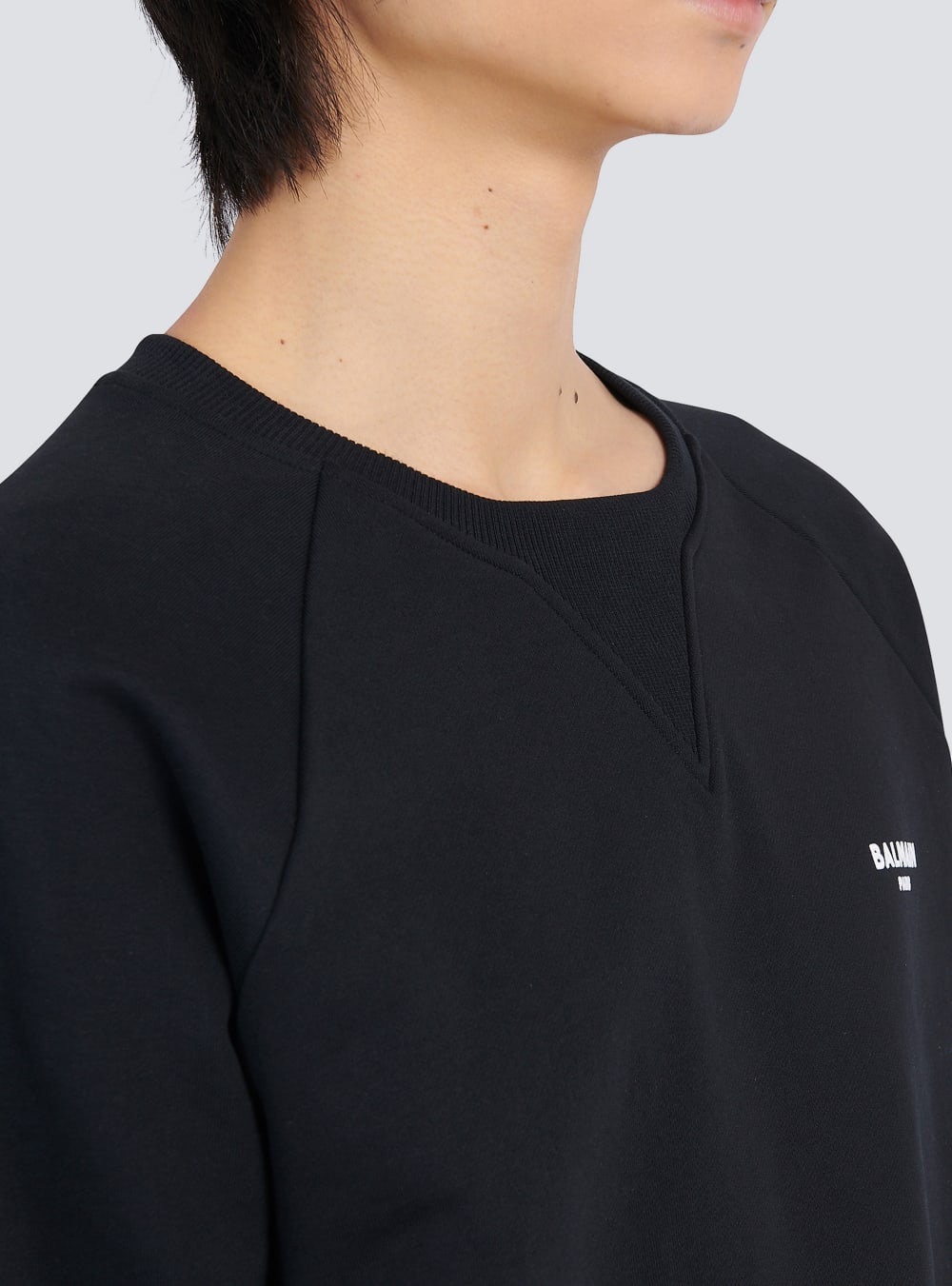 Men's Balmain Eco-designed Cotton With Small Flocked Paris Logo Sweatshirts Black | USA GSIIInqZ