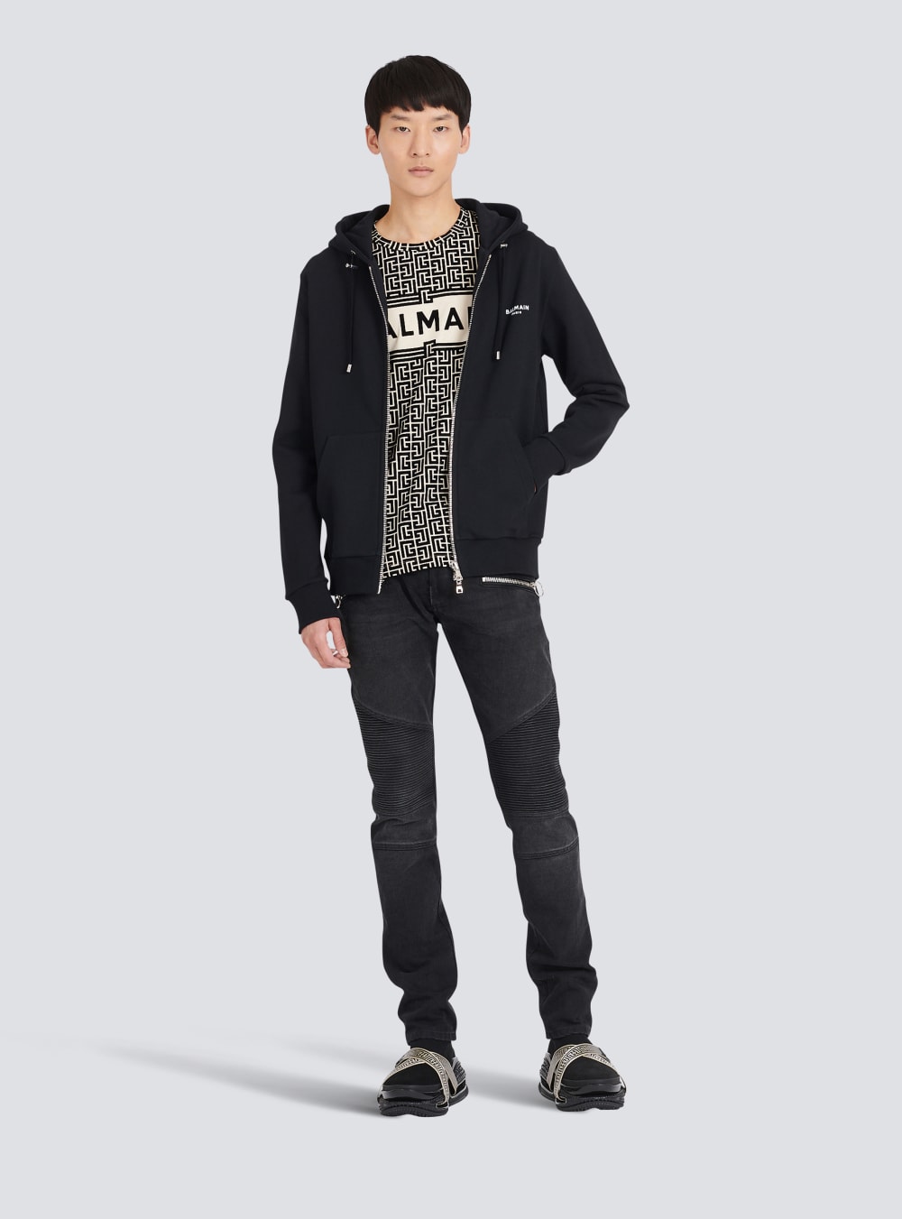 Men's Balmain Eco-designed Cotton With Small Flocked Logo Sweatshirts Black | USA KJuEhJrz