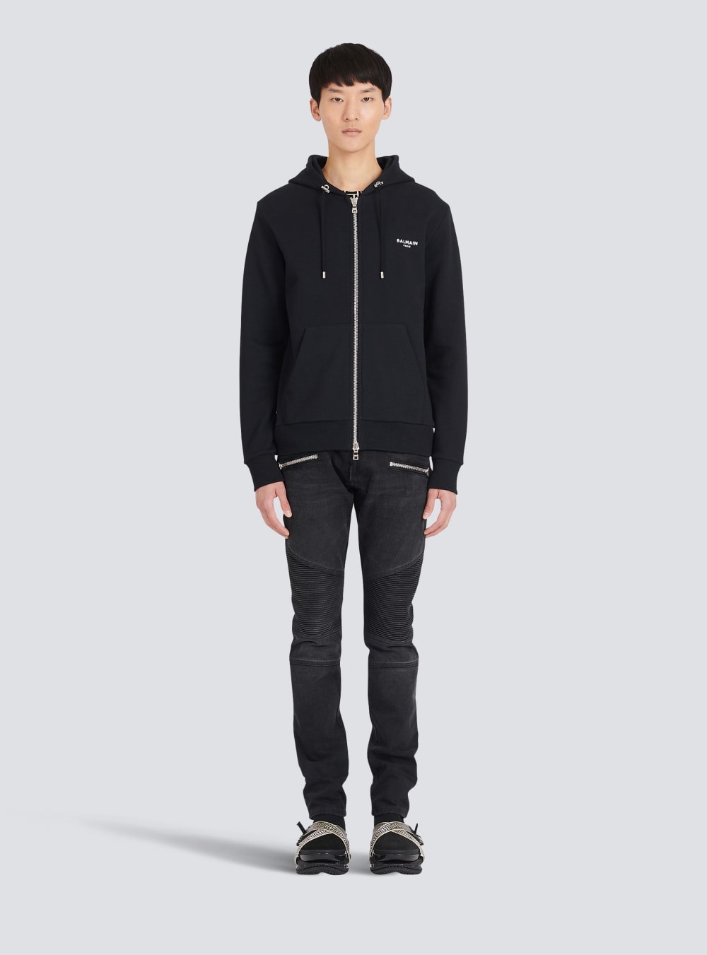 Men's Balmain Eco-designed Cotton With Small Flocked Logo Sweatshirts Black | USA KJuEhJrz