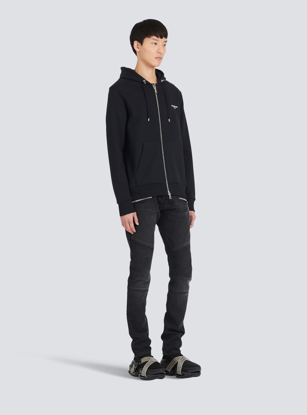 Men's Balmain Eco-designed Cotton With Small Flocked Logo Sweatshirts Black | USA KJuEhJrz