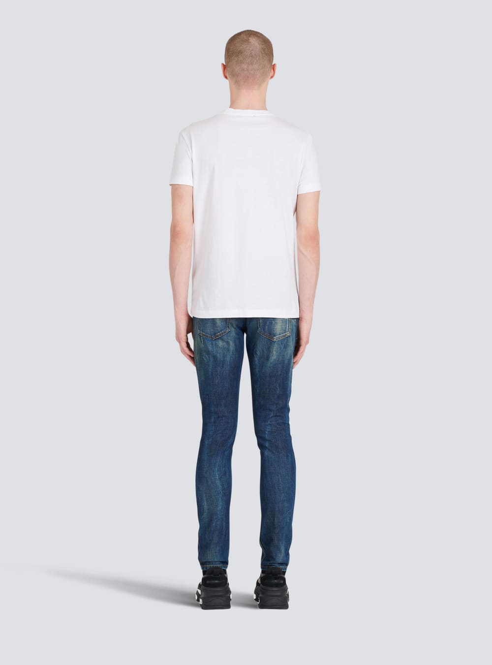 Men's Balmain Eco-designed Cotton With Small Flocked Paris Logo T Shirts White | USA cJBmKsKr