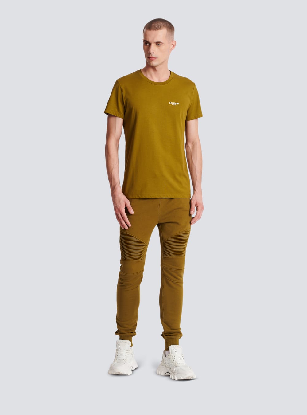 Men's Balmain Eco-responsible Cotton With Logo Print T Shirts Khaki | USA PsTkbiD0