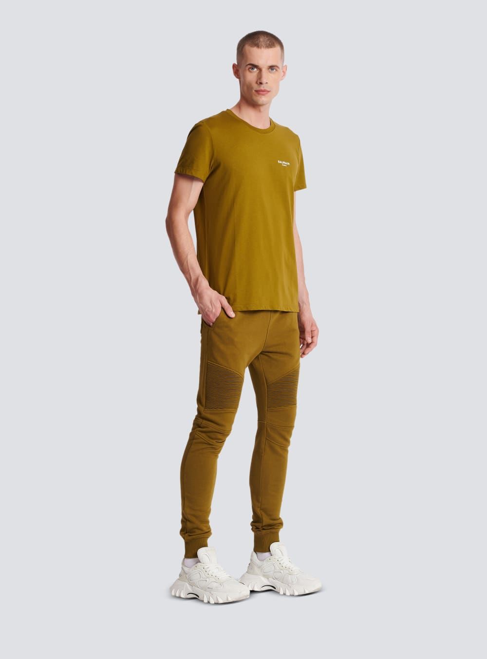 Men's Balmain Eco-responsible Cotton With Logo Print T Shirts Khaki | USA PsTkbiD0