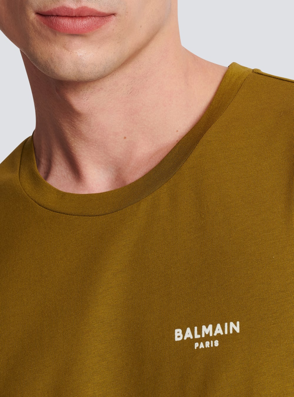 Men's Balmain Eco-responsible Cotton With Logo Print T Shirts Khaki | USA PsTkbiD0