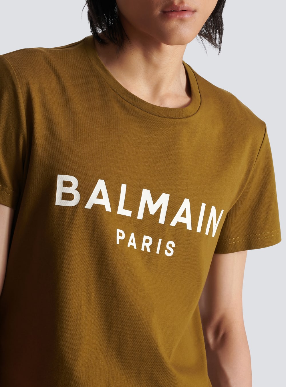 Men's Balmain Eco-responsible Cotton With Logo Print T Shirts Khaki | USA T2ltrA9V