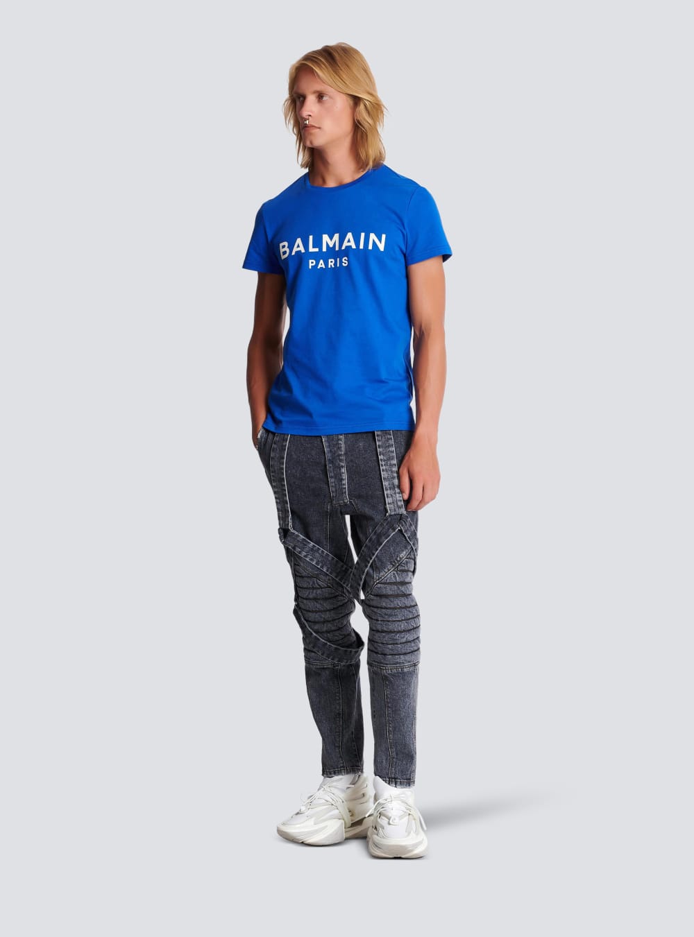 Men's Balmain Eco-responsible Cotton With Logo Print T Shirts Blue | USA XZ5rTKl4