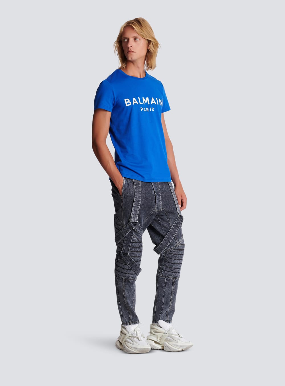 Men's Balmain Eco-responsible Cotton With Logo Print T Shirts Blue | USA XZ5rTKl4