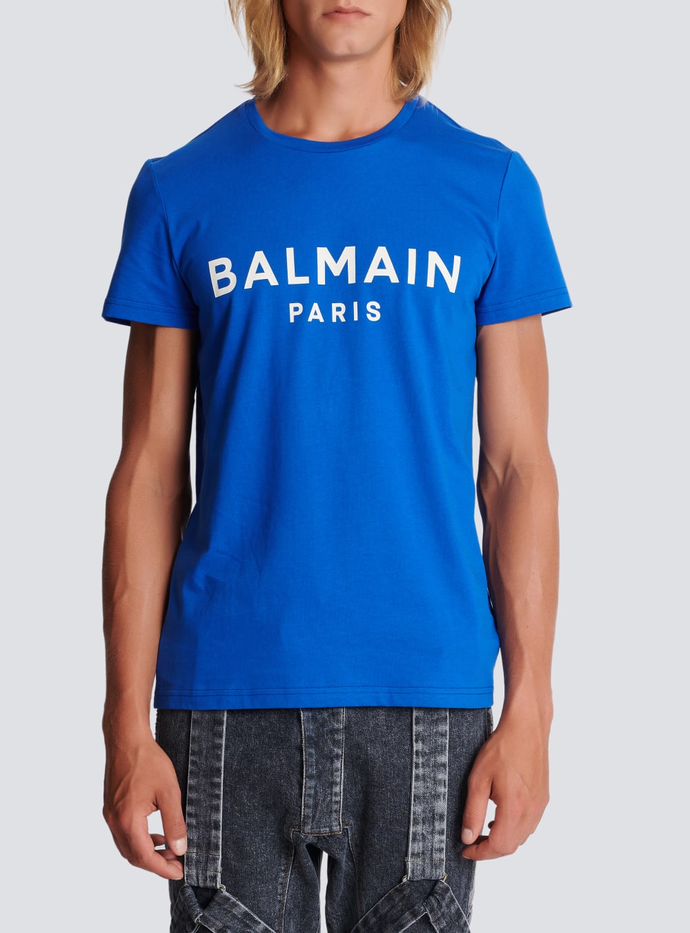 Men's Balmain Eco-responsible Cotton With Logo Print T Shirts Blue | USA XZ5rTKl4