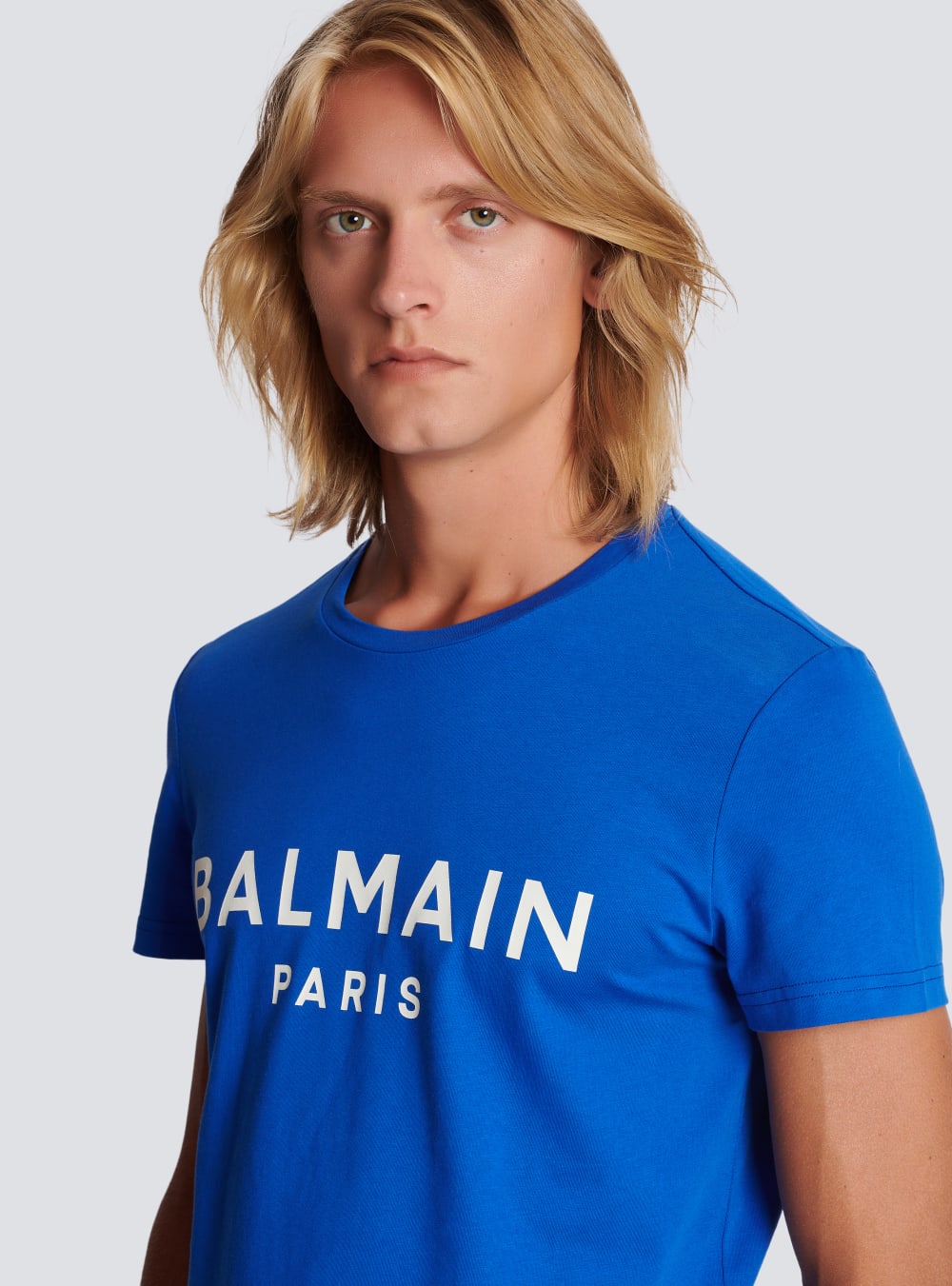 Men's Balmain Eco-responsible Cotton With Logo Print T Shirts Blue | USA XZ5rTKl4