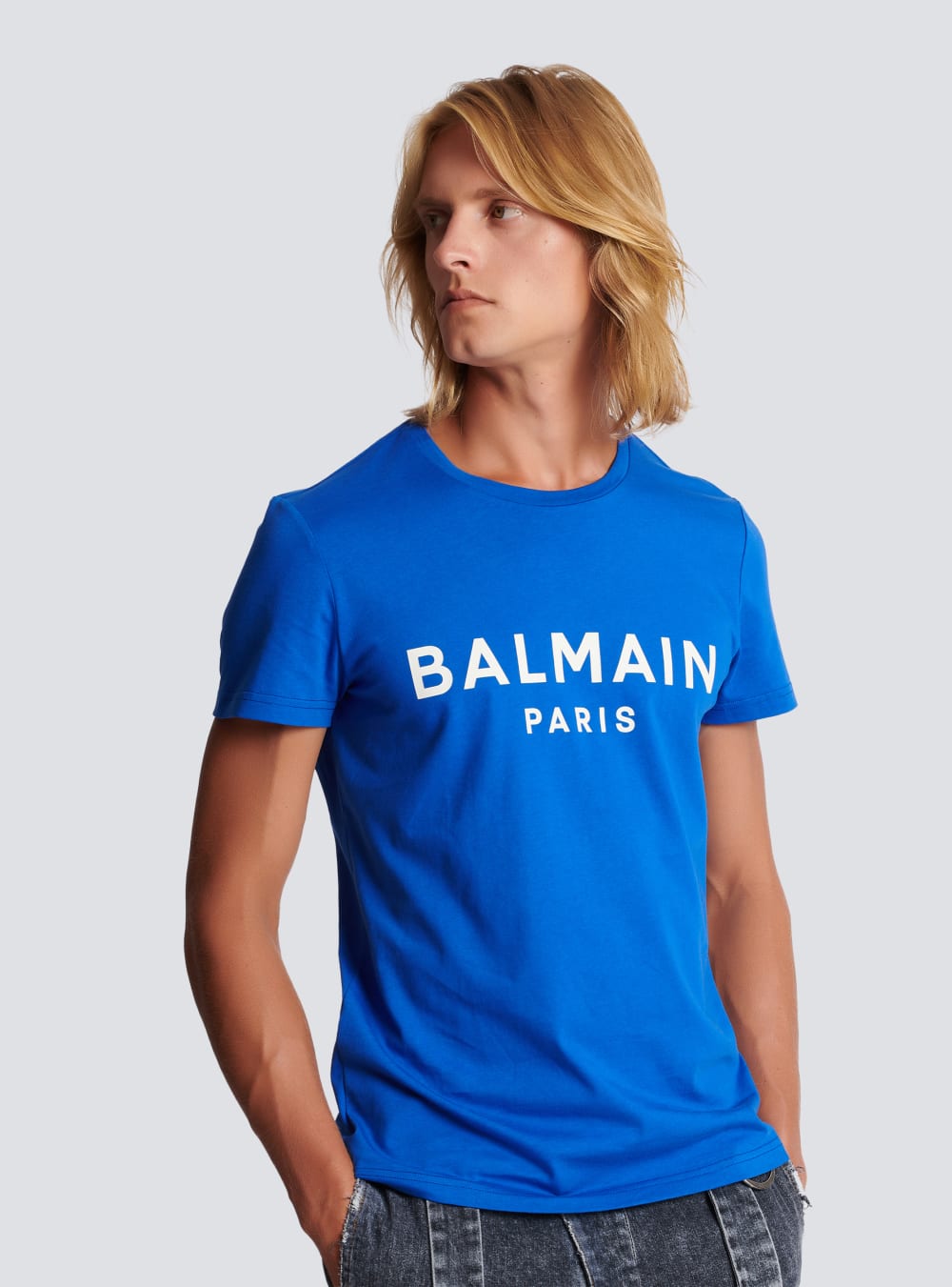 Men's Balmain Eco-responsible Cotton With Logo Print T Shirts Blue | USA XZ5rTKl4