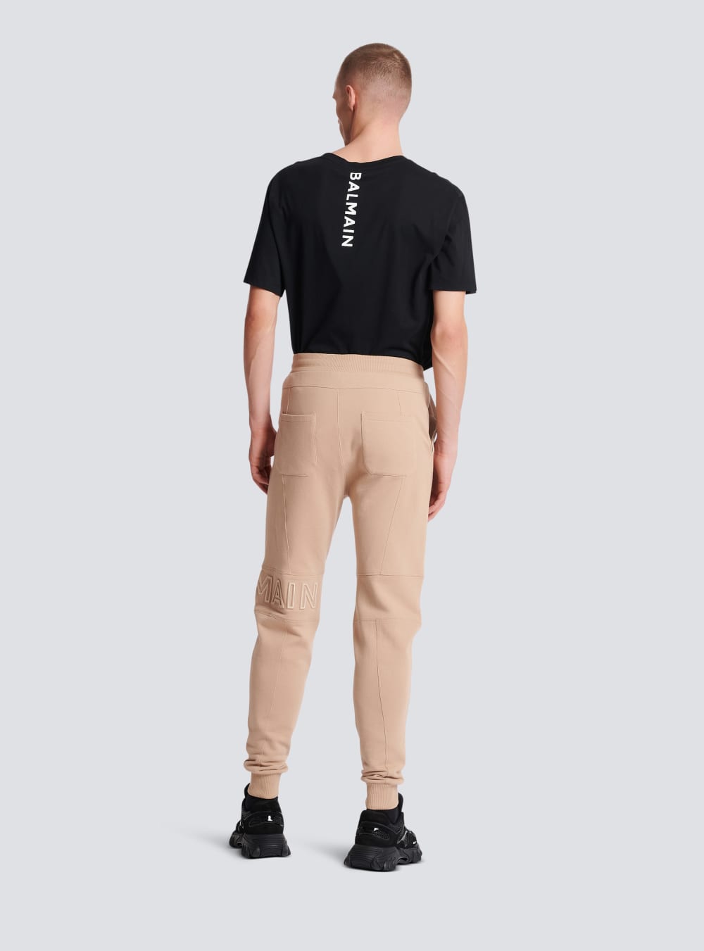 Men's Balmain Embossed Logo Jogging Trousers Beige | USA v82WxKEH