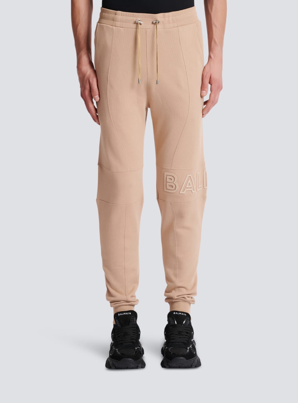 Men's Balmain Embossed Logo Jogging Trousers Beige | USA v82WxKEH