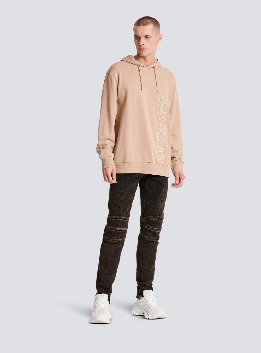 Men's Balmain Embossed Logo Sweatshirts Beige | USA wSt9krdr