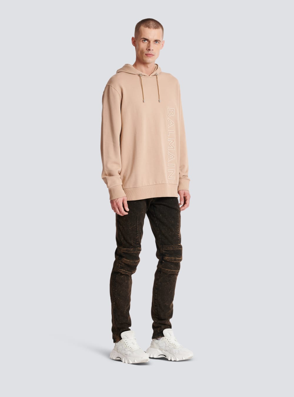 Men's Balmain Embossed Logo Sweatshirts Beige | USA wSt9krdr