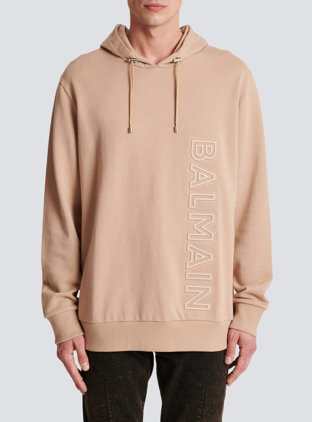 Men's Balmain Embossed Logo Sweatshirts Beige | USA wSt9krdr