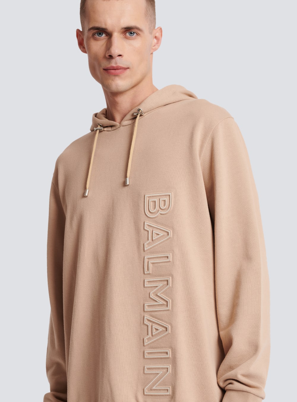 Men's Balmain Embossed Logo Sweatshirts Beige | USA wSt9krdr