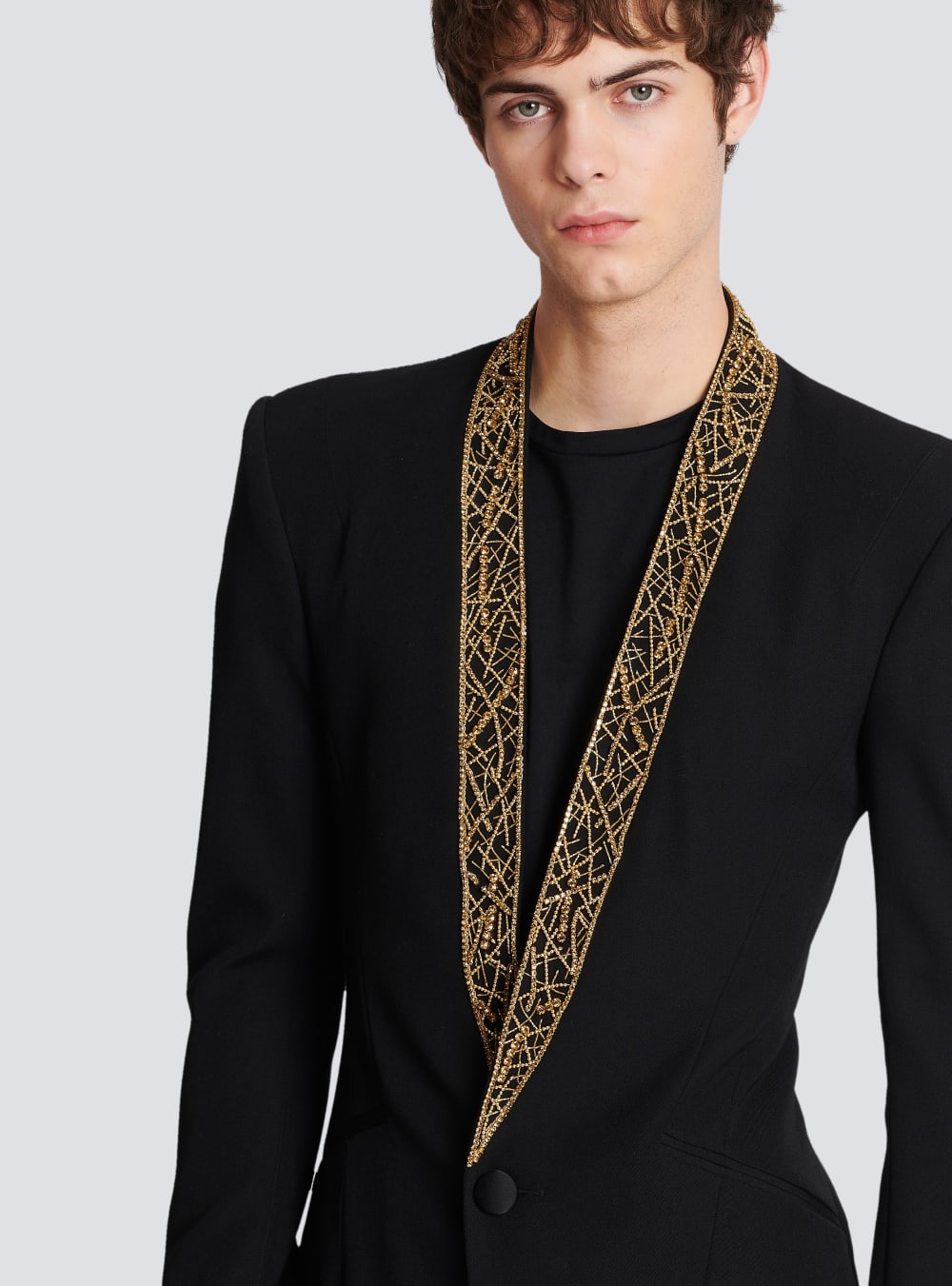 Men's Balmain Embroidered Collarless Jackets Black | USA UUGUNdz3