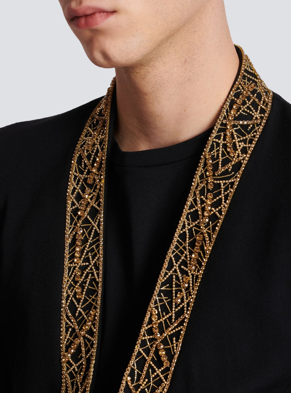 Men's Balmain Embroidered Collarless Jackets Black | USA UUGUNdz3