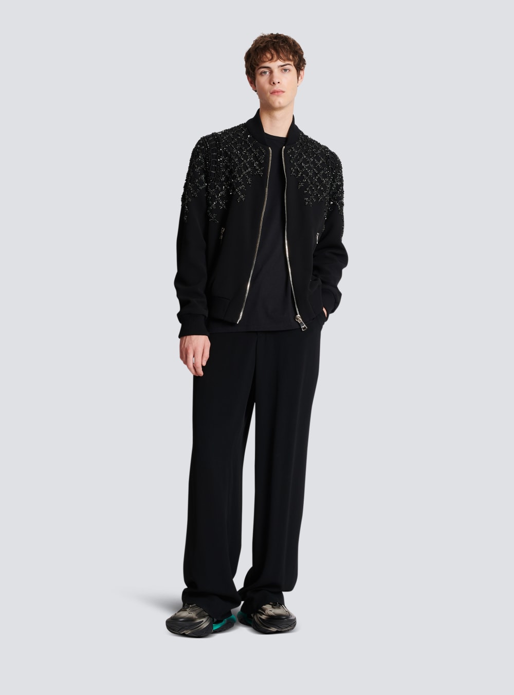 Men's Balmain Embroidered Crepe Bomber Jackets Black | USA QRTKhBA8