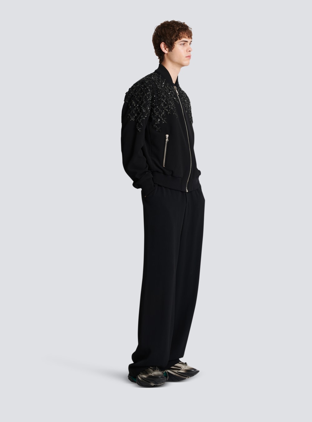 Men's Balmain Embroidered Crepe Bomber Jackets Black | USA QRTKhBA8