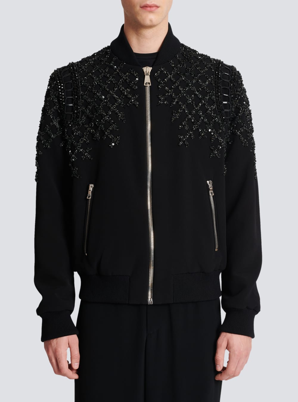 Men's Balmain Embroidered Crepe Bomber Jackets Black | USA QRTKhBA8